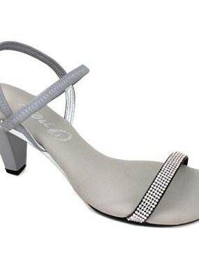 Onex Silver Strappy Mid Heel Sandal. Made In Italy